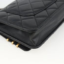 CHANEL Matelasse Chain Shoulder Bag Lamb Skin Black Gold CC Auth ka2771A-17
