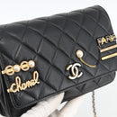 CHANEL Matelasse Chain Shoulder Bag Lamb Skin Black Gold CC Auth ka2771A-18
