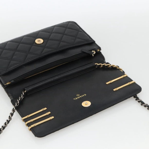 CHANEL Matelasse Chain Shoulder Bag Lamb Skin Black Gold CC Auth ka2771A