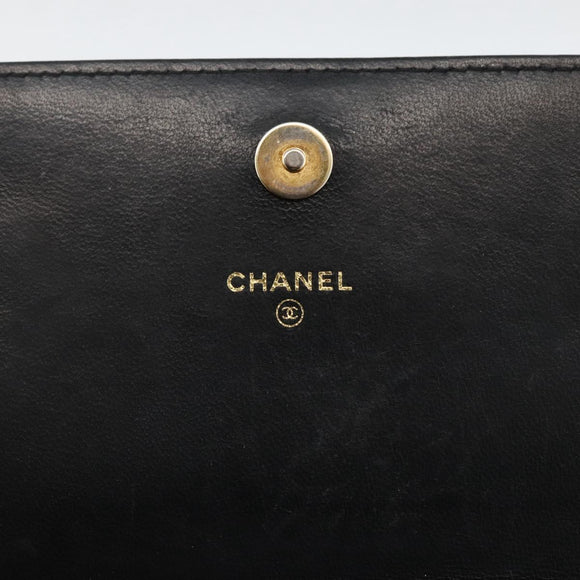 CHANEL Matelasse Chain Shoulder Bag Lamb Skin Black Gold CC Auth ka2771A