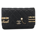 CHANEL Matelasse Chain Shoulder Bag Lamb Skin Black Gold CC Auth ka2771A-13