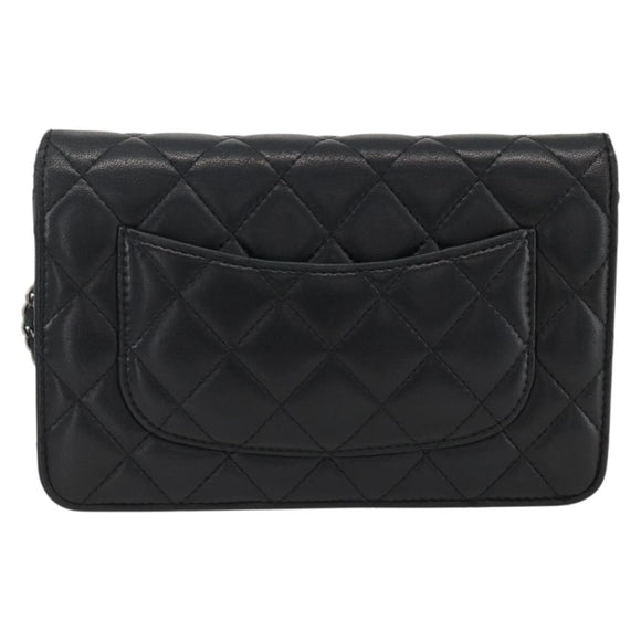 CHANEL Matelasse Chain Shoulder Bag Lamb Skin Black Gold CC Auth ka2771A