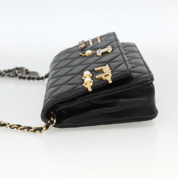 CHANEL Matelasse Chain Schoudertas Lamsleer Zwart Goud CC Auth ka2771A