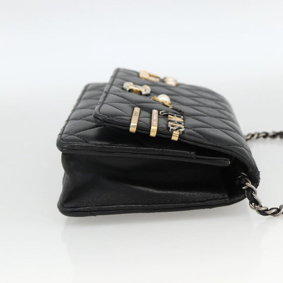 CHANEL Matelasse Chain Shoulder Bag Lamb Skin Black Gold CC Auth ka2771A