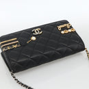 CHANEL Matelasse Chain Shoulder Bag Lamb Skin Black Gold CC Auth ka2771A-6