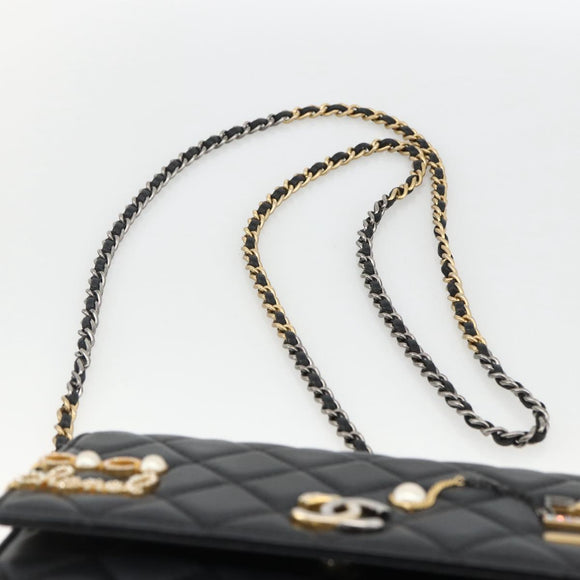 CHANEL Matelasse Chain Shoulder Bag Lamb Skin Black Gold CC Auth ka2771A