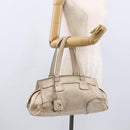 CELINE Boston Bag Leather White Silver Auth ka2783-23