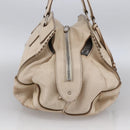 CELINE Boston Bag Leather White Silver Auth ka2783-3