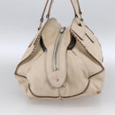 CELINE Boston Bag Leather White Silver Auth ka2783-4