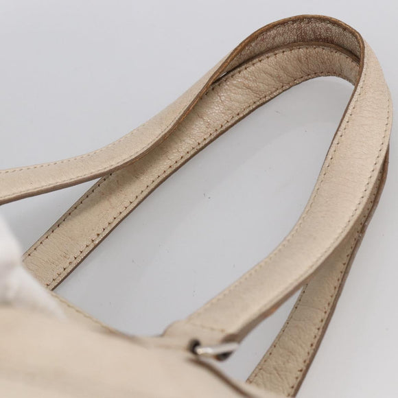 CELINE Boston Bag Leather White Silver Auth ka2783