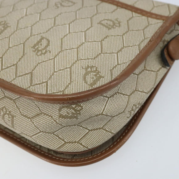 Christian Dior Honeycomb Canvas Shoulder Bag PVC Beige Gold Auth ka2785