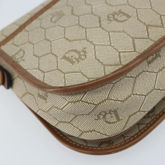 Christian Dior Honeycomb Canvas Shoulder Bag PVC Beige Gold Auth ka2785