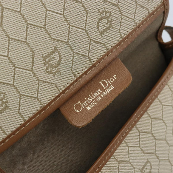 Christian Dior Honeycomb Canvas Shoulder Bag PVC Beige Gold Auth ka2785