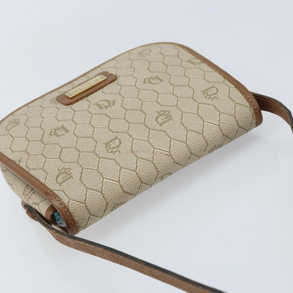 Christian Dior Honeycomb Canvas Shoulder Bag PVC Beige Gold Auth ka2785