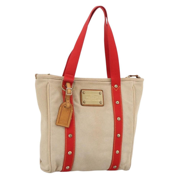 LOUIS VUITTON Antigua Cabas MM Tote Bag Canvas Beige Red M40035 LV Auth ka2790