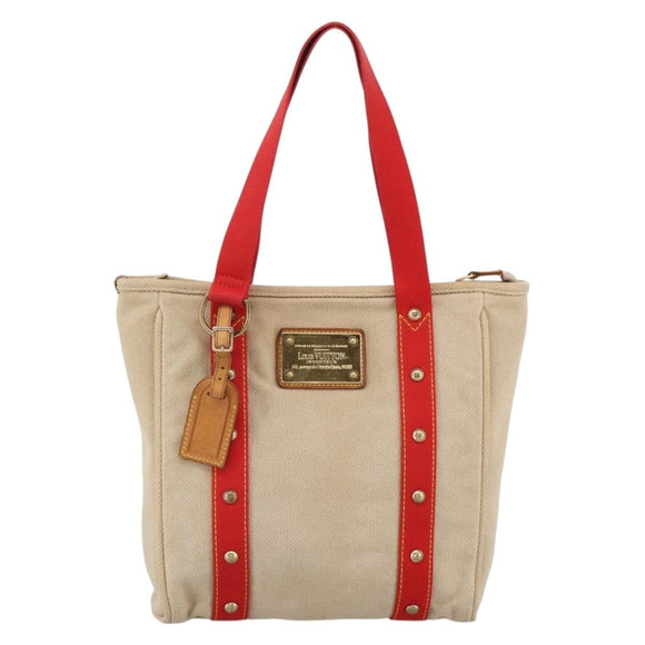 LOUIS VUITTON Antigua Cabas MM Tote Bag Canvas Beige Red M40035 LV Auth ka2790