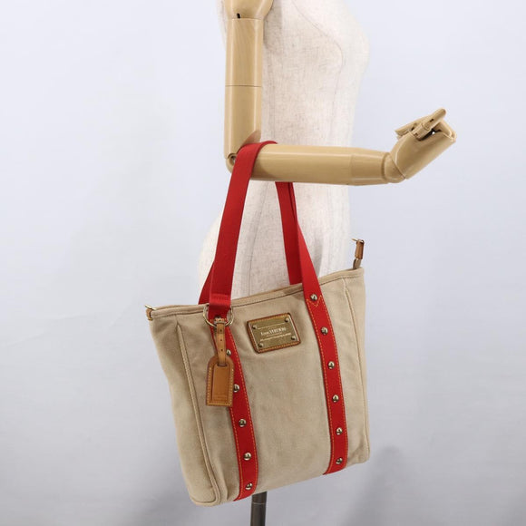 LOUIS VUITTON Antigua Cabas MM Tote Bag Canvas Beige Red M40035 LV Auth ka2790