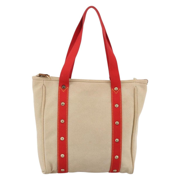 LOUIS VUITTON Antigua Cabas MM Tote Bag Canvas Beige Red M40035 LV Auth ka2790