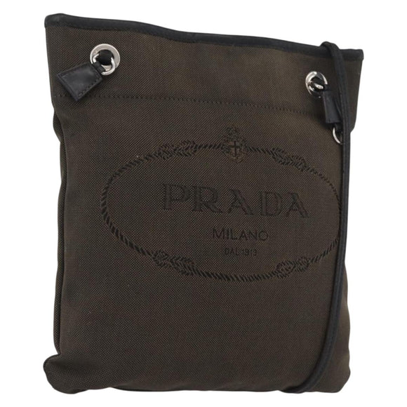 PRADA Shoulder Bag Canvas Brown Silver Auth ka2796