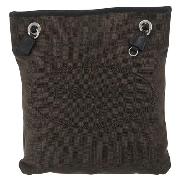 PRADA Shoulder Bag Canvas Brown Silver Auth ka2796
