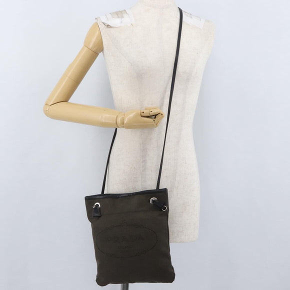 PRADA Shoulder Bag Canvas Brown Silver Auth ka2796