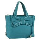 PRADA Ribbon Hand Bag Nylon 2way Light Blue Gold Auth ka2797-1