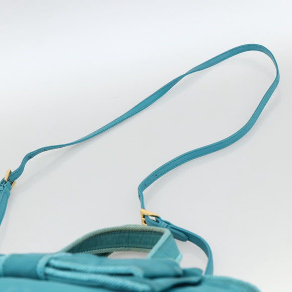 PRADA Ribbon Hand Bag Nylon 2way Light Blue Gold Auth ka2797