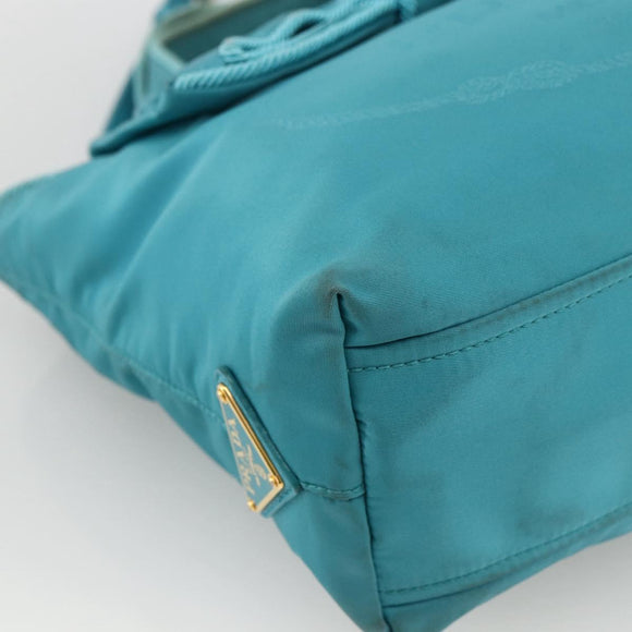 PRADA Ribbon Hand Bag Nylon 2way Light Blue Gold Auth ka2797