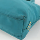 PRADA Ribbon Hand Bag Nylon 2way Light Blue Gold Auth ka2797-14