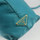 PRADA Ribbon Hand Bag Nylon 2way Light Blue Gold Auth ka2797-16
