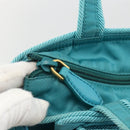 PRADA Ribbon Hand Bag Nylon 2way Light Blue Gold Auth ka2797-17