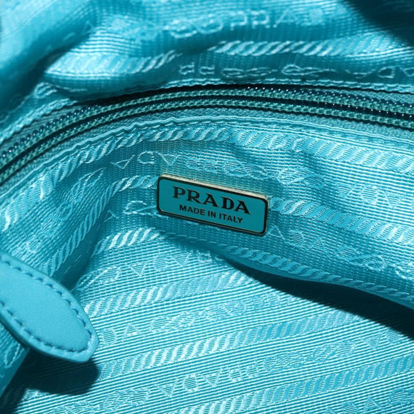 PRADA Ribbon Hand Bag Nylon 2way Light Blue Gold Auth ka2797