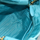 PRADA Ribbon Hand Bag Nylon 2way Light Blue Gold Auth ka2797-20