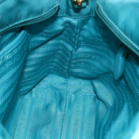PRADA Ribbon Hand Bag Nylon 2way Light Blue Gold Auth ka2797