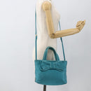 PRADA Ribbon Hand Bag Nylon 2way Light Blue Gold Auth ka2797-25