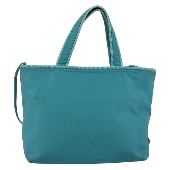 PRADA Ribbon Hand Bag Nylon 2way Light Blue Gold Auth ka2797