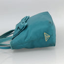 PRADA Ribbon Hand Bag Nylon 2way Light Blue Gold Auth ka2797-4