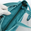 PRADA Ribbon Hand Bag Nylon 2way Light Blue Gold Auth ka2797-6