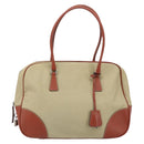 PRADA Tote Bag Canvas Beige Silver Auth ka2799-13