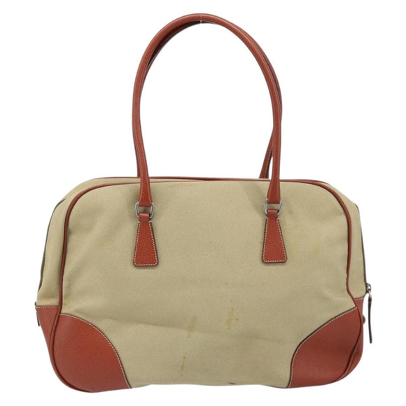 PRADA Tote Bag Canvas Beige Silver Auth ka2799