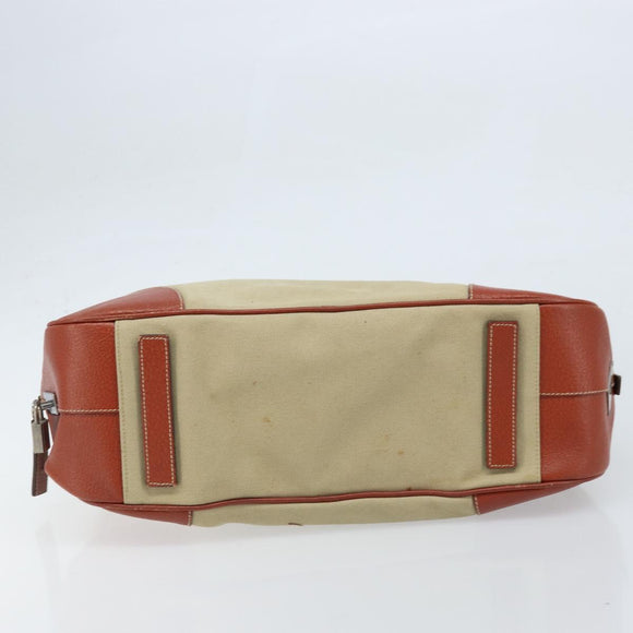 PRADA Tote Bag Canvas Beige Silver Auth ka2799