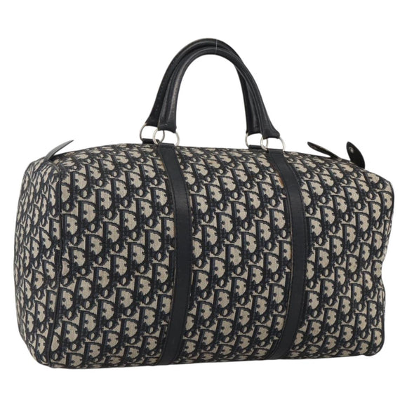 Christian Dior Trotter Canvas Boston Bag Navy Silver Auth ka2812