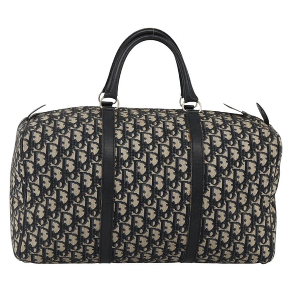 Christian Dior Trotter Canvas Boston Bag Navy Silver Auth ka2812
