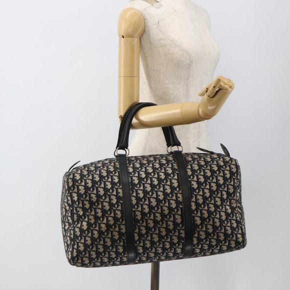 Christian Dior Trotter Canvas Boston Bag Navy Silver Auth ka2812