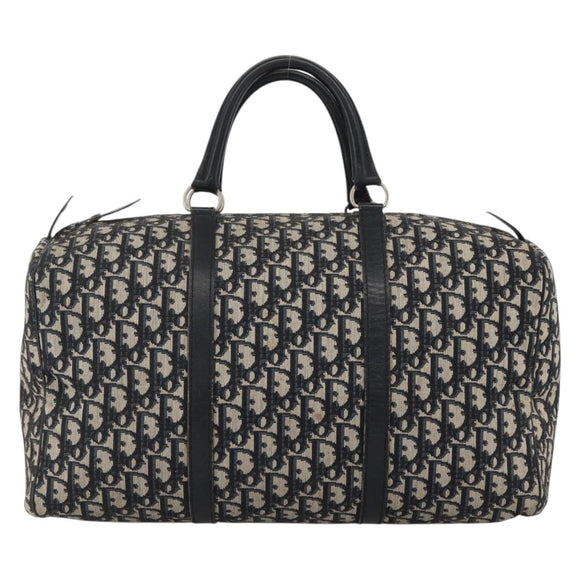 Christian Dior Trotter Canvas Boston Bag Navy Silver Auth ka2812