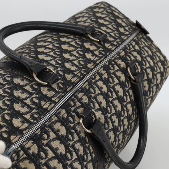 Christian Dior Trotter Canvas Boston Bag Navy Silver Auth ka2812
