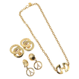 Christian Dior Necklace Brooch metal 3 Set Gold Tone Auth ka2819