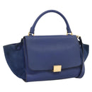 CELINE Trapeze Hand Bag Suede Leather 2way Blue Gold Auth ka2823-1