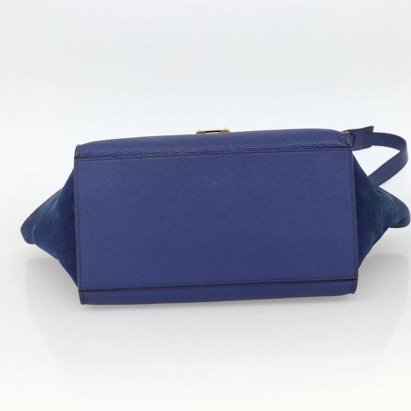 CELINE Trapeze Hand Bag Suede Leather 2way Blue Gold Auth ka2823