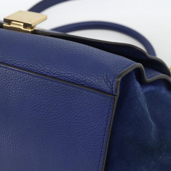 CELINE Trapeze Hand Bag Suede Leather 2way Blue Gold Auth ka2823